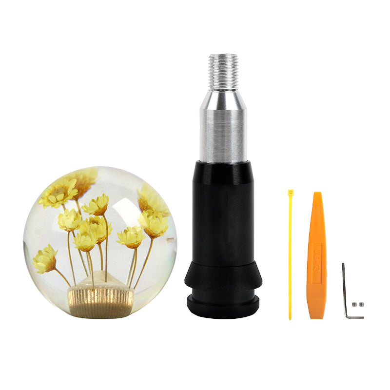 Brand New Universal Round Ball Crystal Clear Yellow Flowers Automatic Gear Shift Knob Shifter