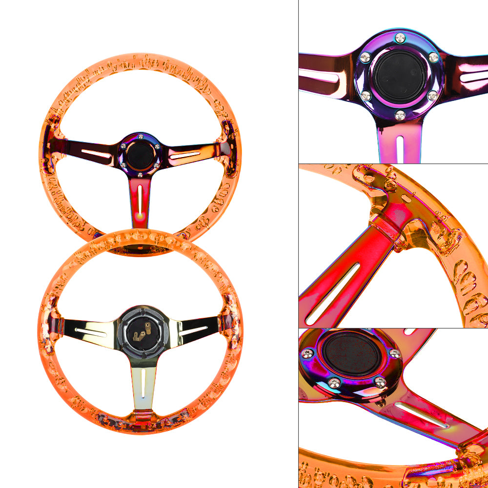 Brand New Universal 6-Hole 350mm Deep Dish Vip Orange Crystal Bubble Neo Spoke Steering Wheel