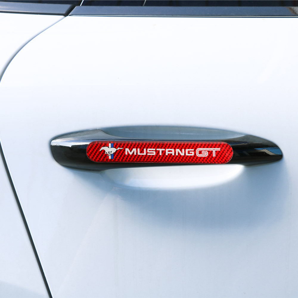 Brand New 8PCS Mustang GT Real Carbon Fiber Red Car Trunk Side Fenders Door Badge Scratch Guard Sticker