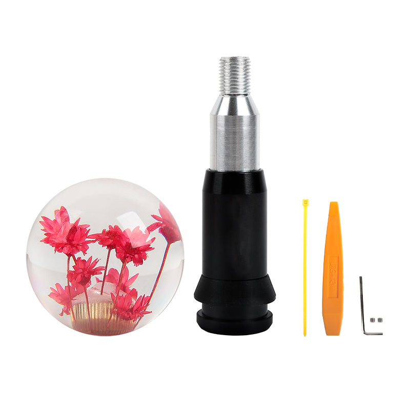 Brand New Universal Round Ball Crystal Clear Red Flowers Automatic Gear Shift Knob Shifter