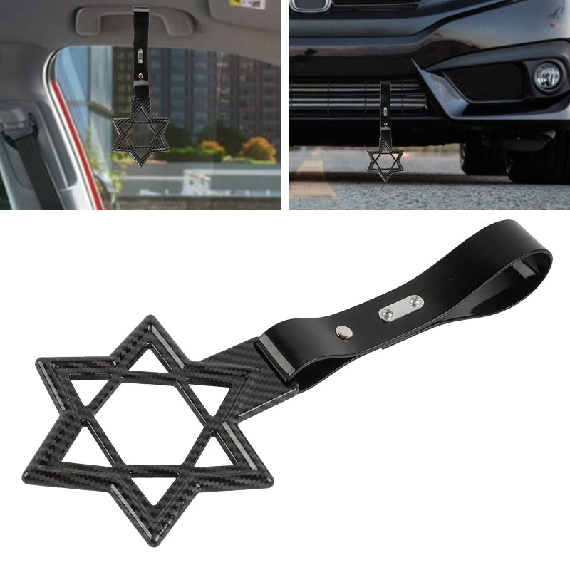 Brand New Hexagram Shaped Carbon Fiber JDM TSURIKAWA Subway Bus Black Handle Strap Charm Drift