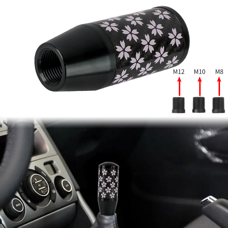 Brand New 9CM Universal Sakura Flower Black Carbon Fiber Manual Gear Stick Shift Knob Lever Shifter M12 M10 M8