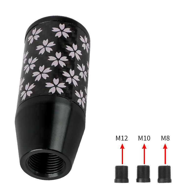 Brand New 9CM Universal Sakura Flower Black Carbon Fiber Manual Gear Stick Shift Knob Lever Shifter M12 M10 M8