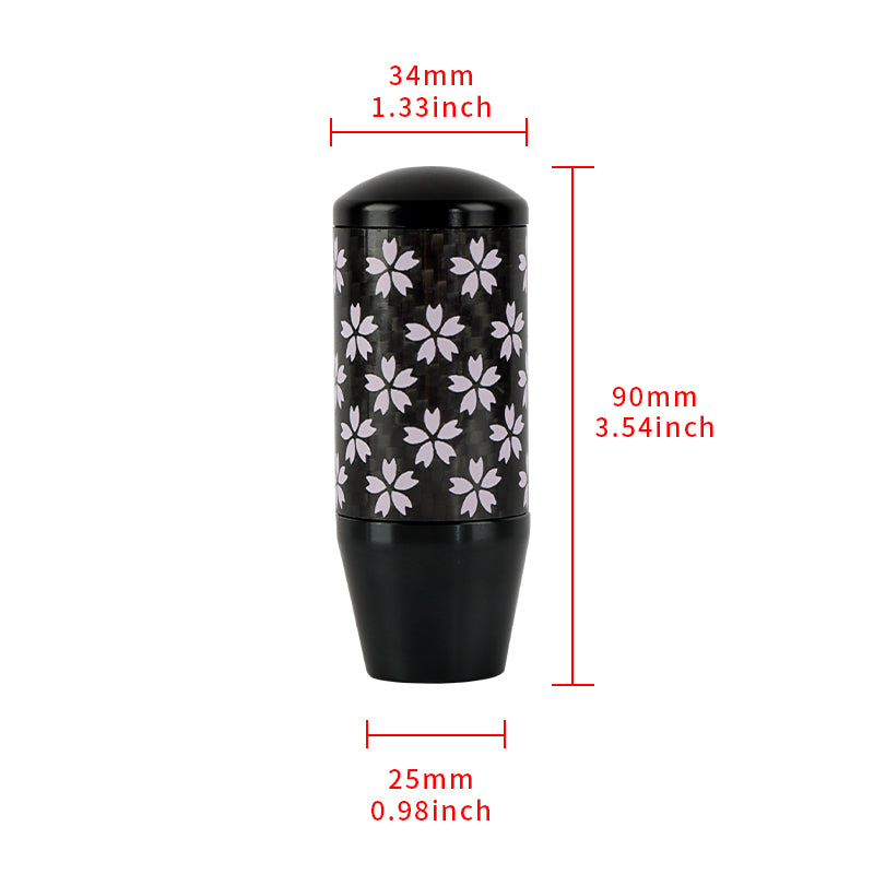 Brand New 9CM Universal Sakura Flower Black Carbon Fiber Manual Gear Stick Shift Knob Lever Shifter M12 M10 M8