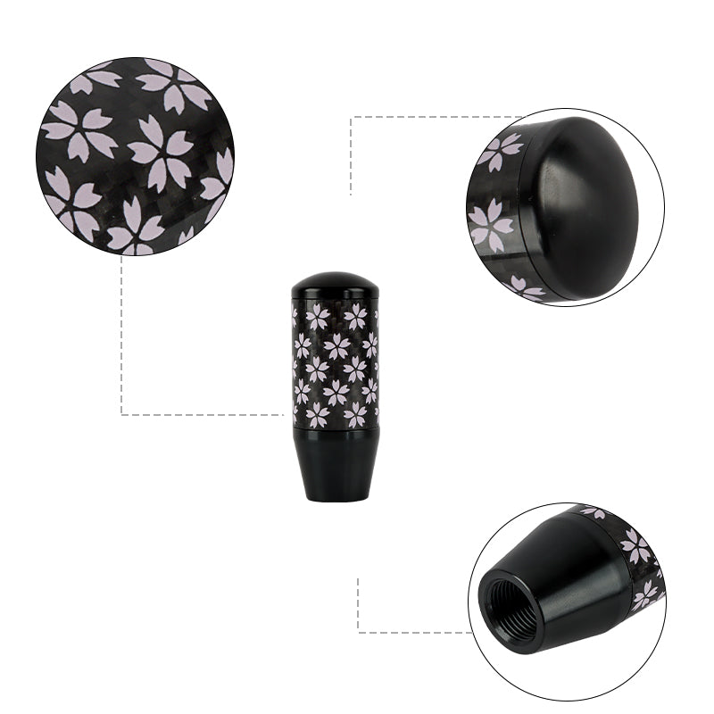 Brand New 9CM Universal Sakura Flower Black Carbon Fiber Manual Gear Stick Shift Knob Lever Shifter M12 M10 M8