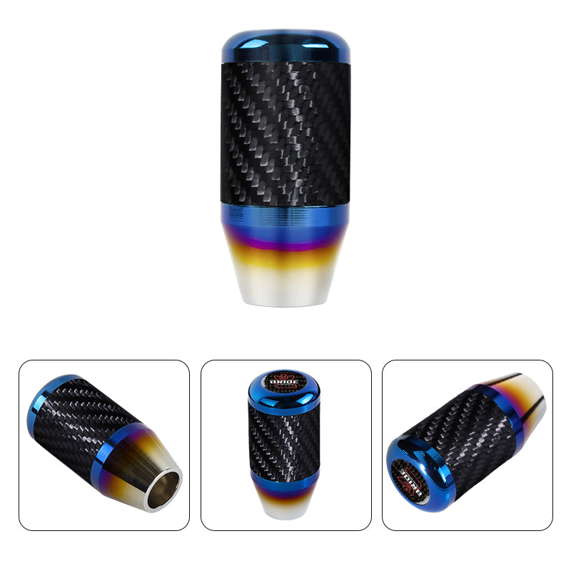 Brand New Universal Bride Car Gear Manuel Stick Real Carbon Fiber / Burnt Blue Shift Knob M8 M10 M12