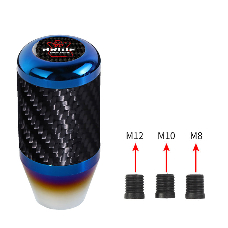 Brand New Universal Bride Car Gear Manuel Stick Real Carbon Fiber / Burnt Blue Shift Knob M8 M10 M12