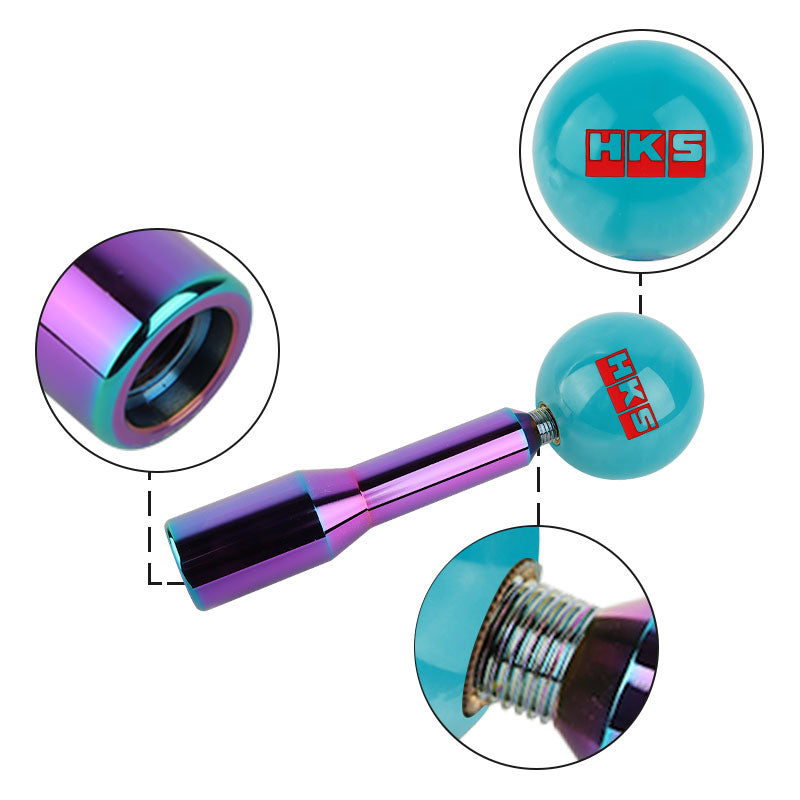 Brand New Universal HKS Pearl Teal Ball Manual Gear Stick Shift Knob M8 M10 M12 & Neo Chrome Shifter Extender Extension