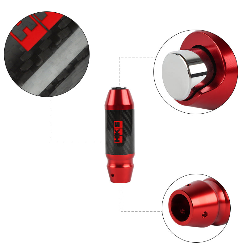 Brand New HKS Universal Real Carbon Fiber Red Aluminum Automatic Transmission Racing Gear Shift Knob