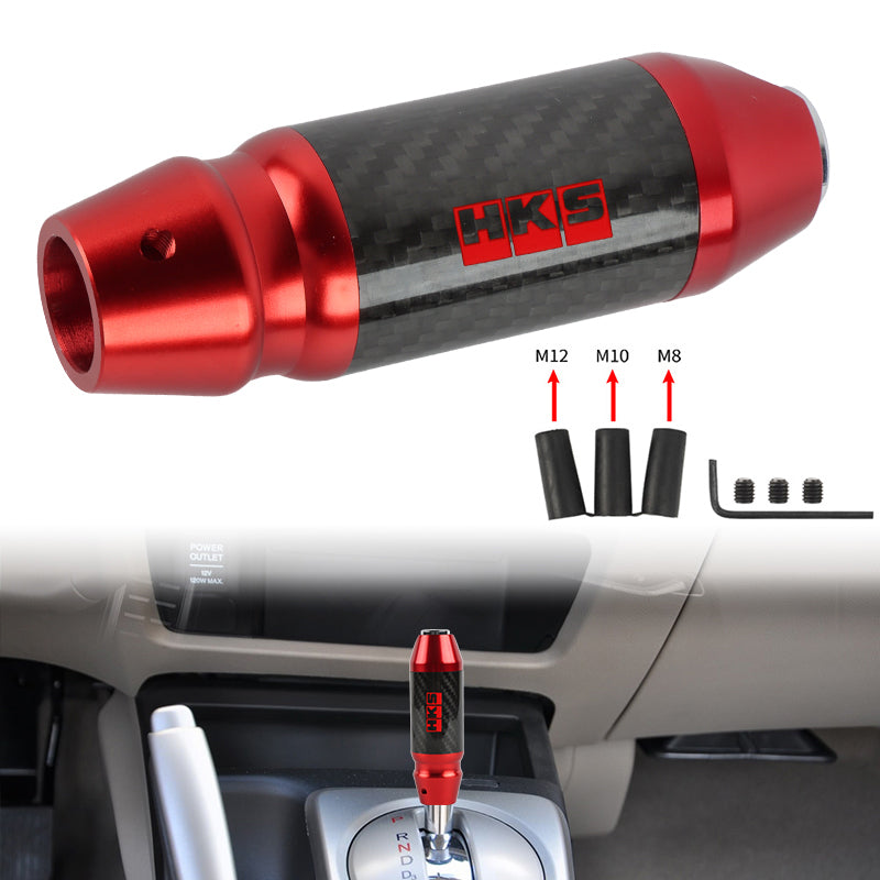 Brand New HKS Universal Real Carbon Fiber Red Aluminum Automatic Transmission Racing Gear Shift Knob