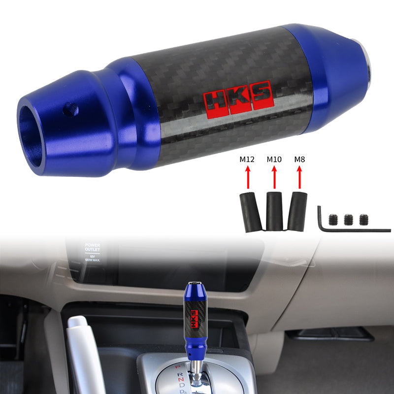 Brand New HKS Universal Real Carbon Fiber Blue Aluminum Automatic Transmission Racing Gear Shift Knob