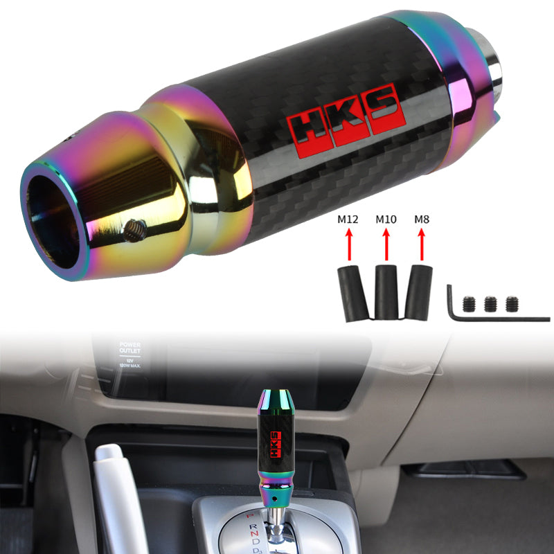 Brand New Universal HKS Real Carbon Fiber Neo Chrome Aluminum Automatic Transmission Racing Gear Shift Knob