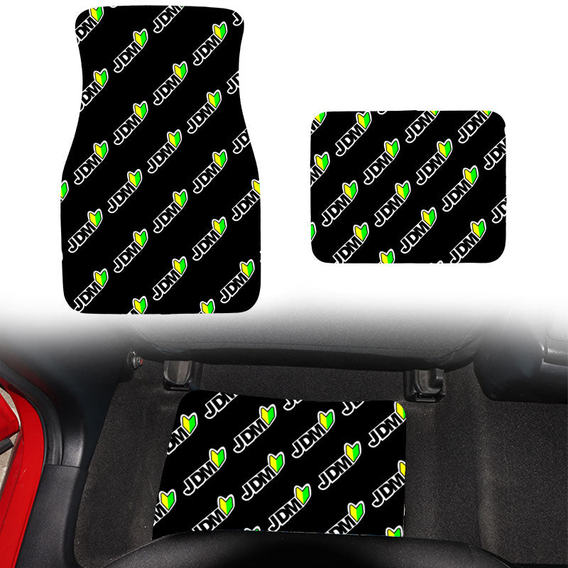 Brand New 4PCS JDM BEGINNER LEAF Racing Black Fabric Car Floor Mats Interior Carpets