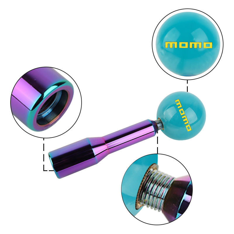 Brand New Universal Momo Pearl Teal Ball Manual Gear Stick Shift Knob M8 M10 M12 & Neo Chrome Shifter Extender Extension