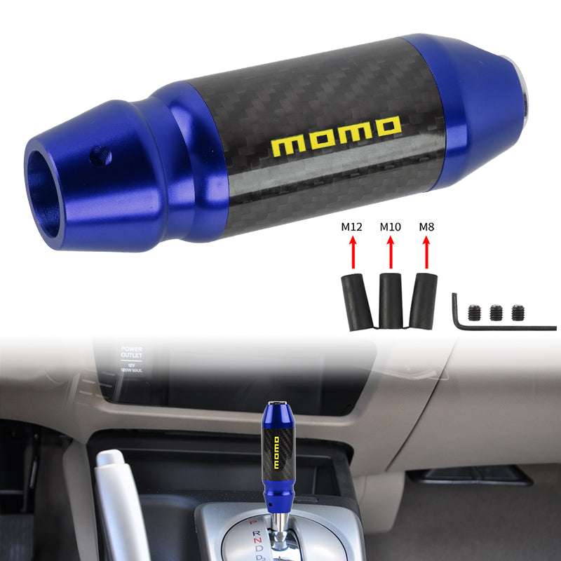 Brand New Momo Universal Real Carbon Fiber Blue Aluminum Automatic Transmission Racing Gear Shift Knob