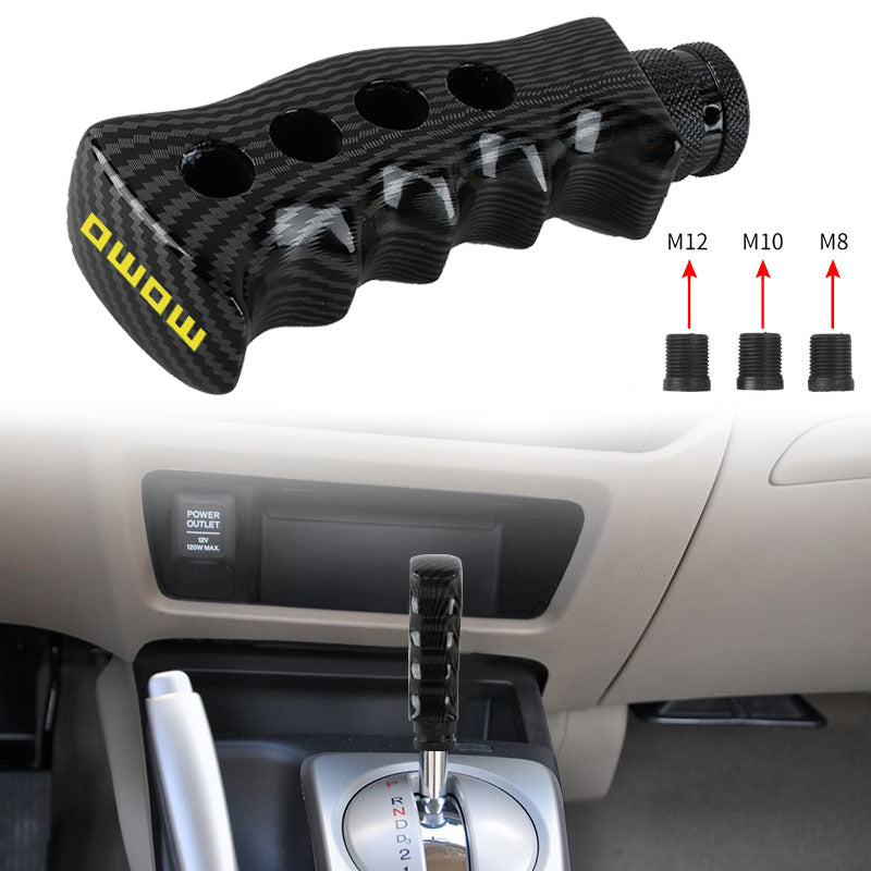 Brand New Universal Momo Carbon Fiber Look Slotted Pistol Grip Handle Manual Gear Shift Knob Shifter M8 M10 M12