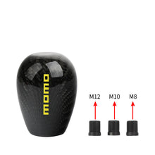 Load image into Gallery viewer, Brand New Universal Momo Black Real Carbon Fiber Manual Gear Stick Shift Knob Shifter M8 M10 M12