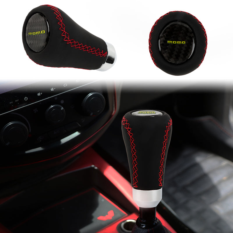 Brand New Universal Momo Red Stitches Black Leather Manual Car Gear Shift Knob Shifter Lever M8 M10 M12