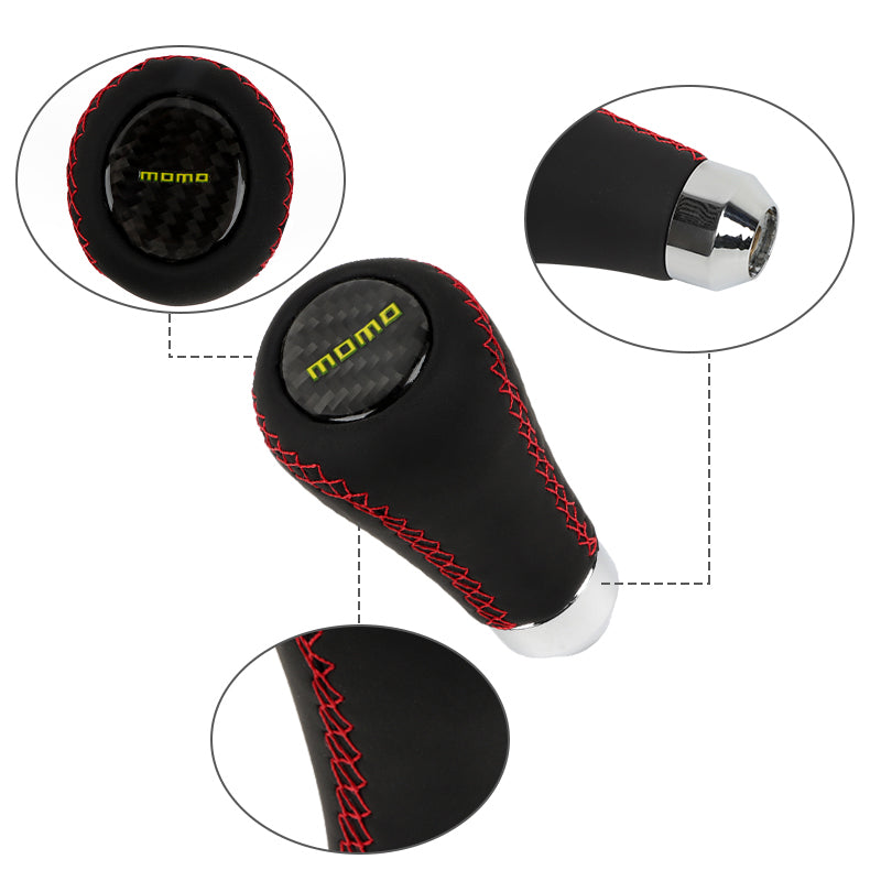 Brand New Universal Momo Red Stitches Black Leather Manual Car Gear Shift Knob Shifter Lever M8 M10 M12