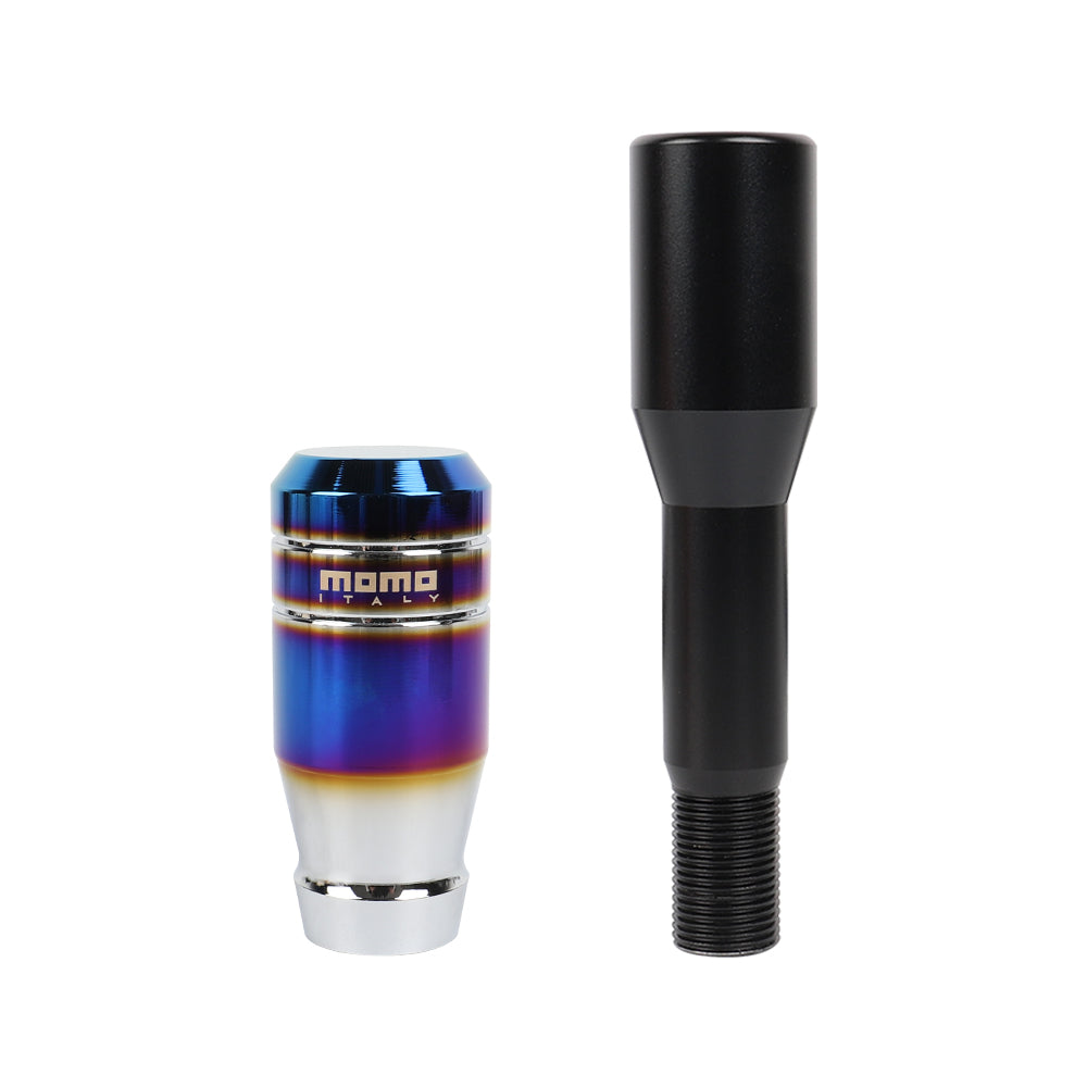 Brand New Universal Momo Aluminum Burnt Blue Manual Car Gear MT Stick Shift Knob M8 M10 M12 & Black Shifter Extender Extension