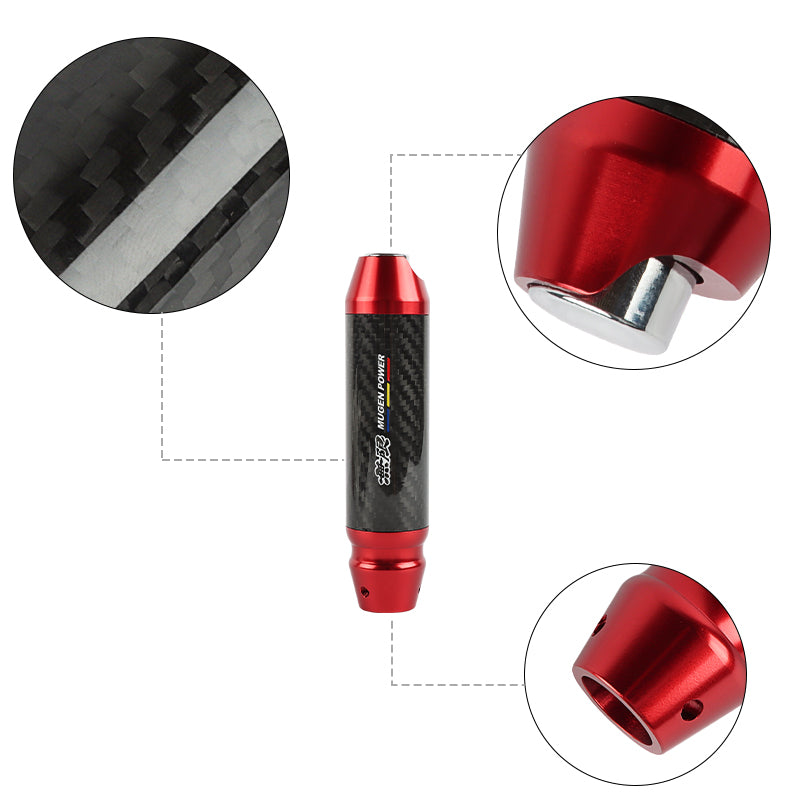 Brand New Mugen Universal Real Carbon Fiber Red Aluminum Automatic Transmission Racing Gear Shift Knob