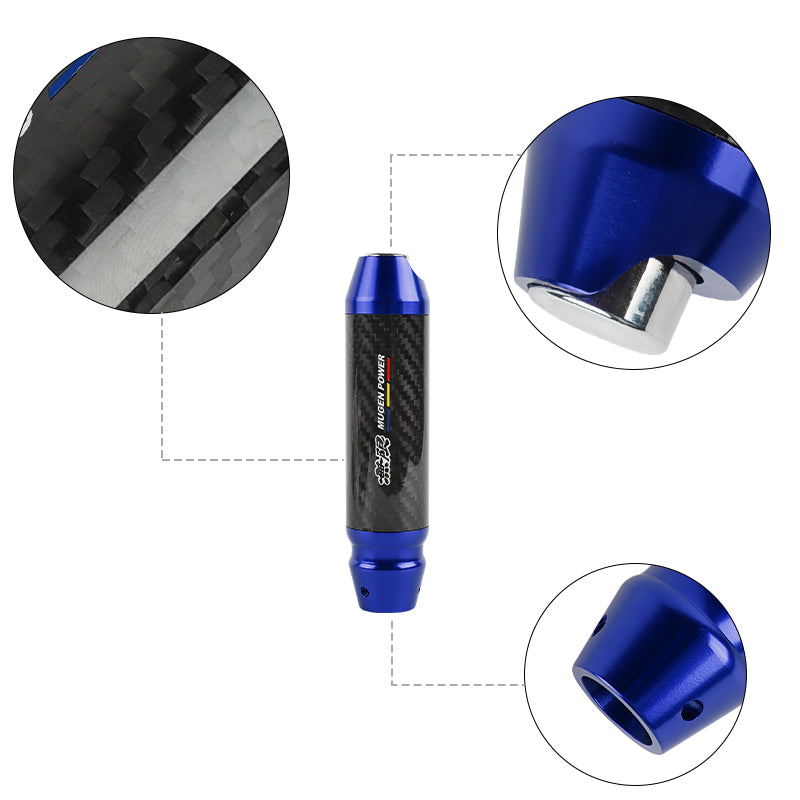 Brand New Mugen Universal Real Carbon Fiber Blue Aluminum Automatic Transmission Racing Gear Shift Knob