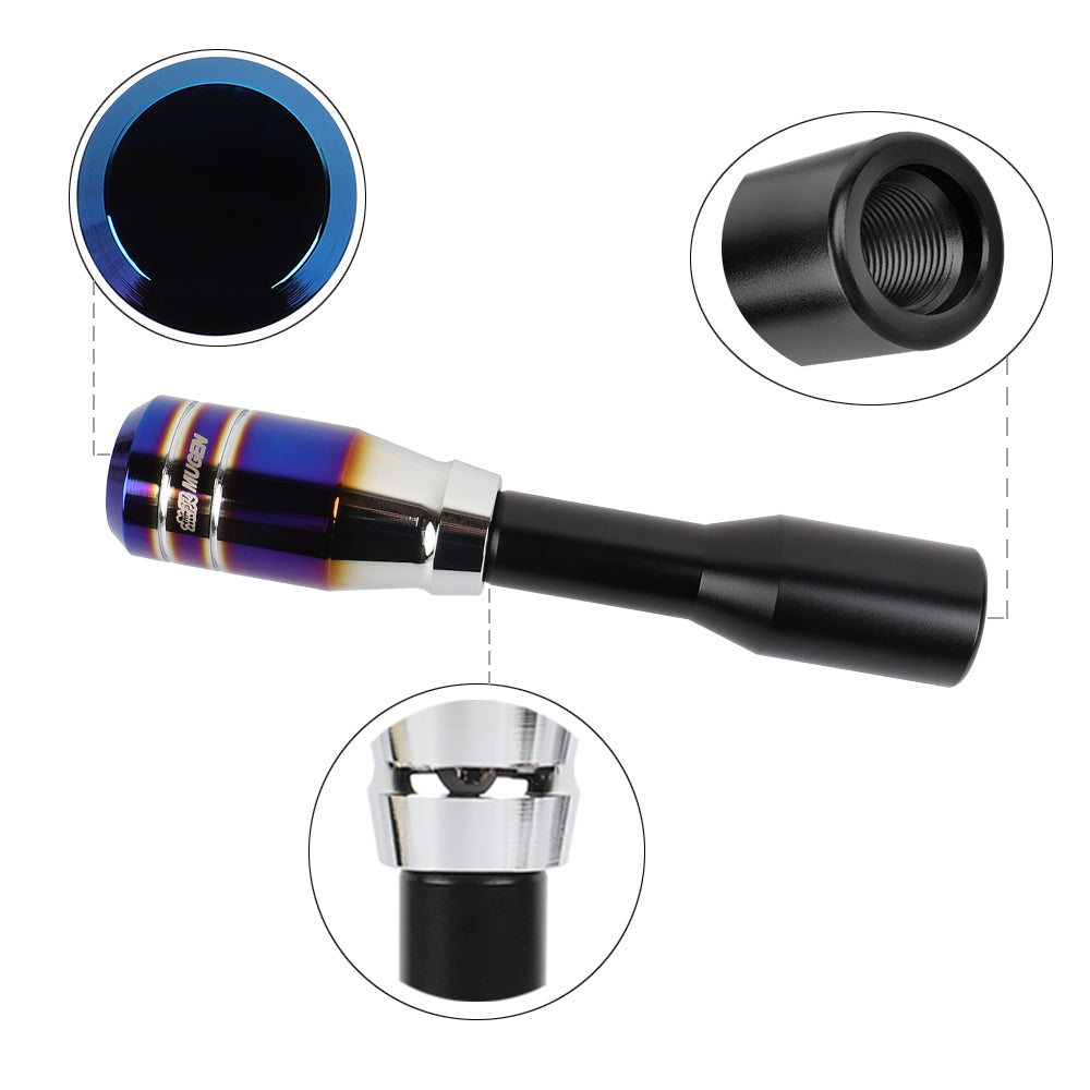 Brand New Universal Mugen Aluminum Burnt Blue Manual Car Gear MT Stick Shift Knob M8 M10 M12 & Black Shifter Extender Extension