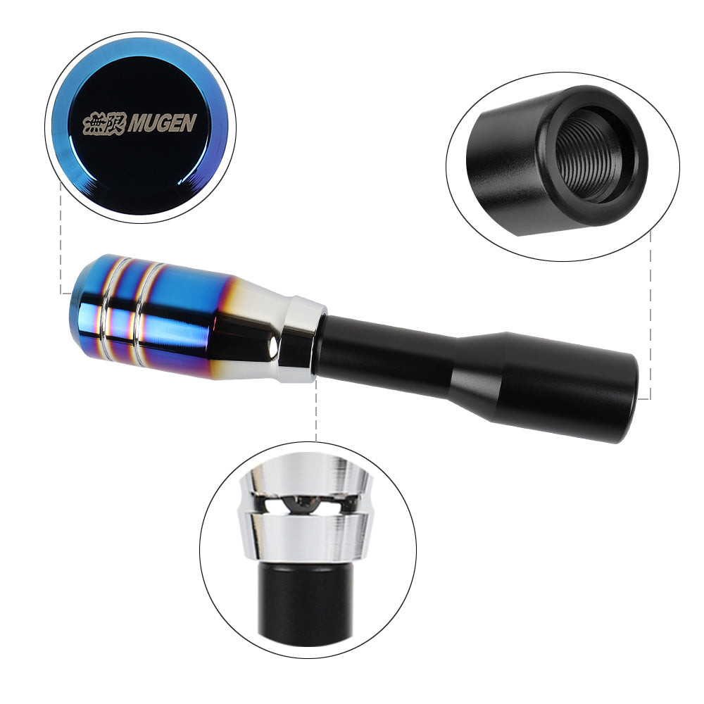 Brand New Universal Mugen Aluminum Burnt Blue Manual Car Gear MT Stick Shift Knob M8 M10 M12 & Black Shifter Extender Extension