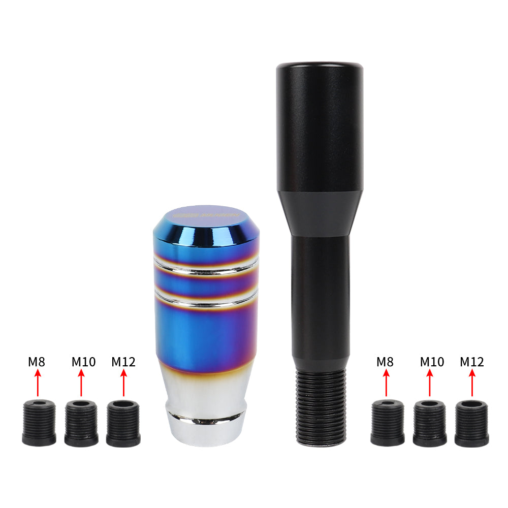 Brand New Universal Mugen Aluminum Burnt Blue Manual Car Gear MT Stick Shift Knob M8 M10 M12 & Black Shifter Extender Extension