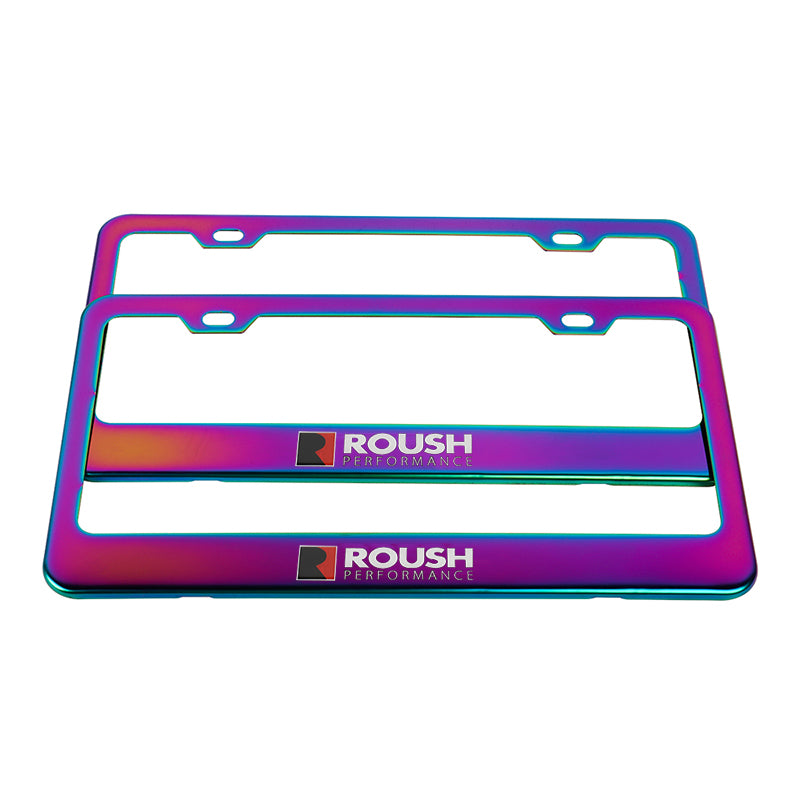 Brand New 2PCS Roush Performance Neo Chrome Stainless Steel License Plate Frame W/ Screw Caps