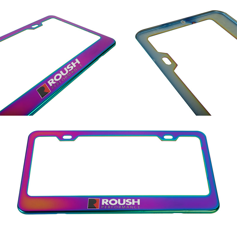 Brand New 2PCS Roush Performance Neo Chrome Stainless Steel License Plate Frame W/ Screw Caps