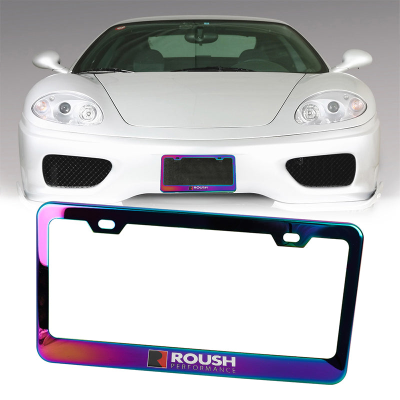 Brand New 2PCS Roush Performance Neo Chrome Stainless Steel License Plate Frame W/ Screw Caps