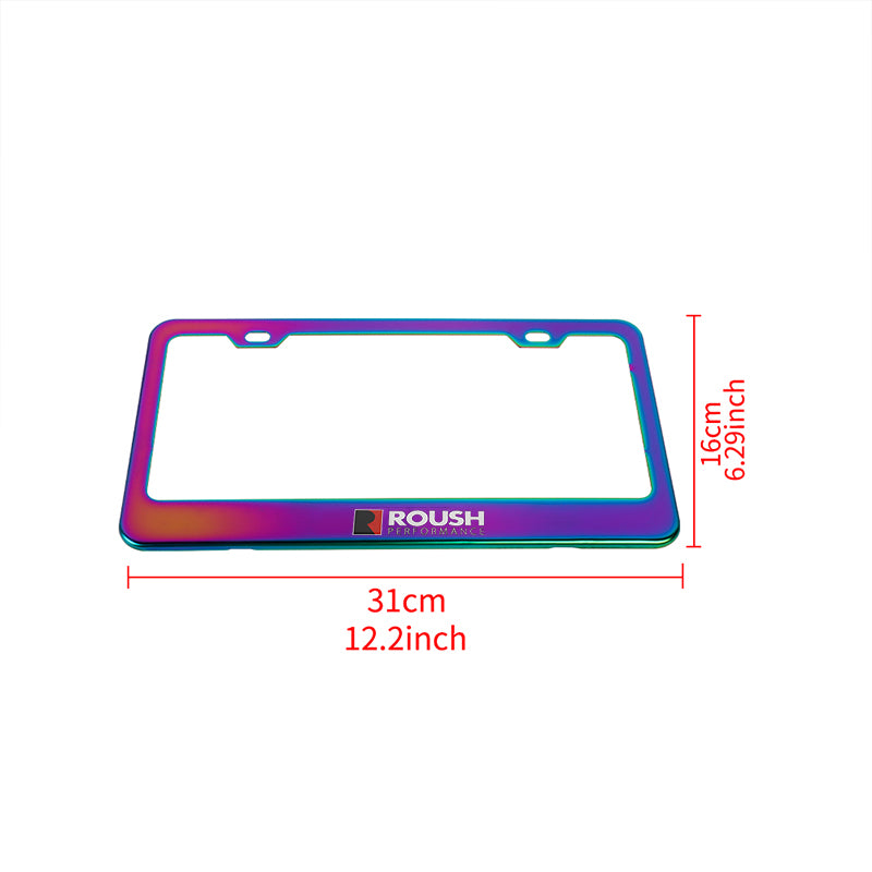 Brand New 2PCS Roush Performance Neo Chrome Stainless Steel License Plate Frame W/ Screw Caps