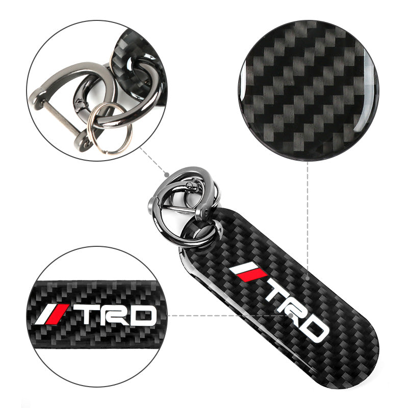 Brand New Universal 100% Real Carbon Fiber Keychain Key Ring For TRD