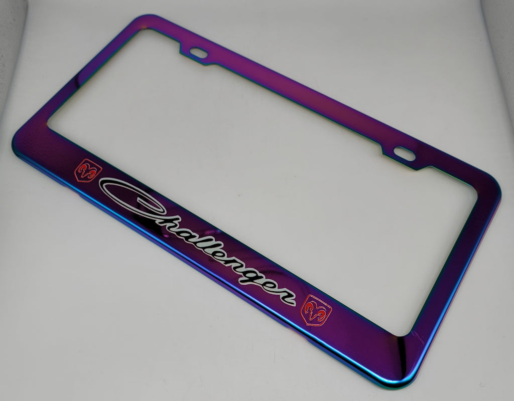 Brand New Universal 1PCS DODGE CHALLENGER Neo Chrome Titanium Metal Steel License Plate Frame