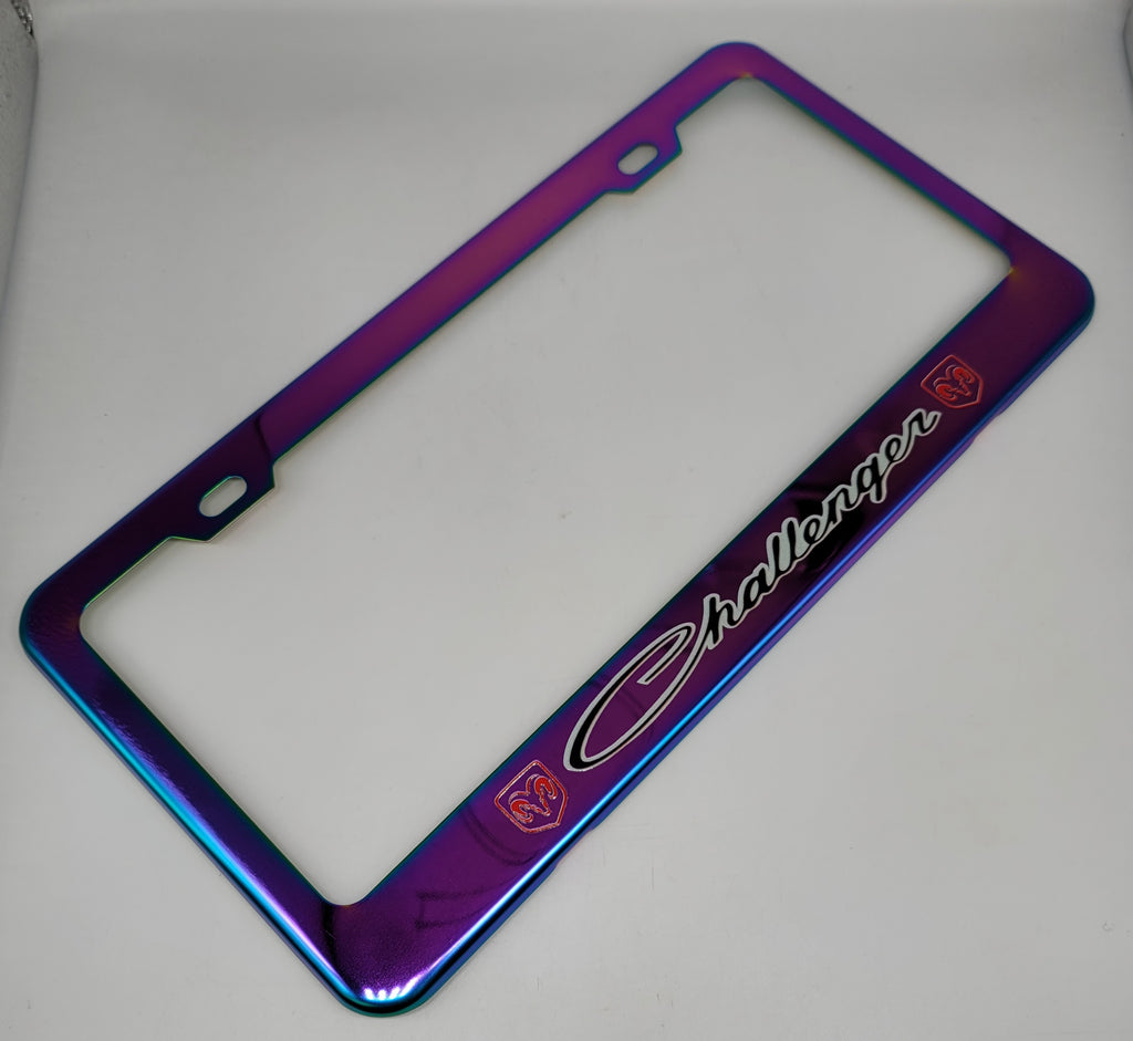 Brand New Universal 1PCS DODGE CHALLENGER Neo Chrome Titanium Metal Steel License Plate Frame