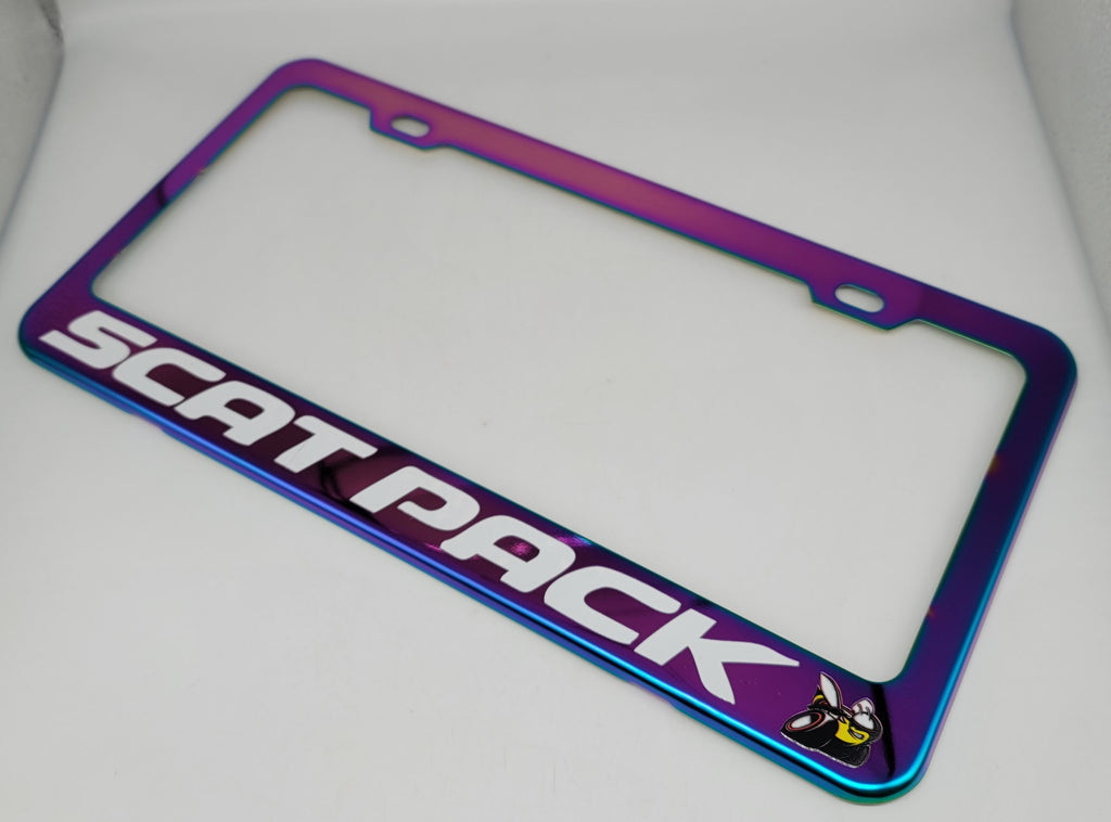 Brand New Universal 1PCS SCAT PACK Neo Chrome Titanium Metal Steel License Plate Frame