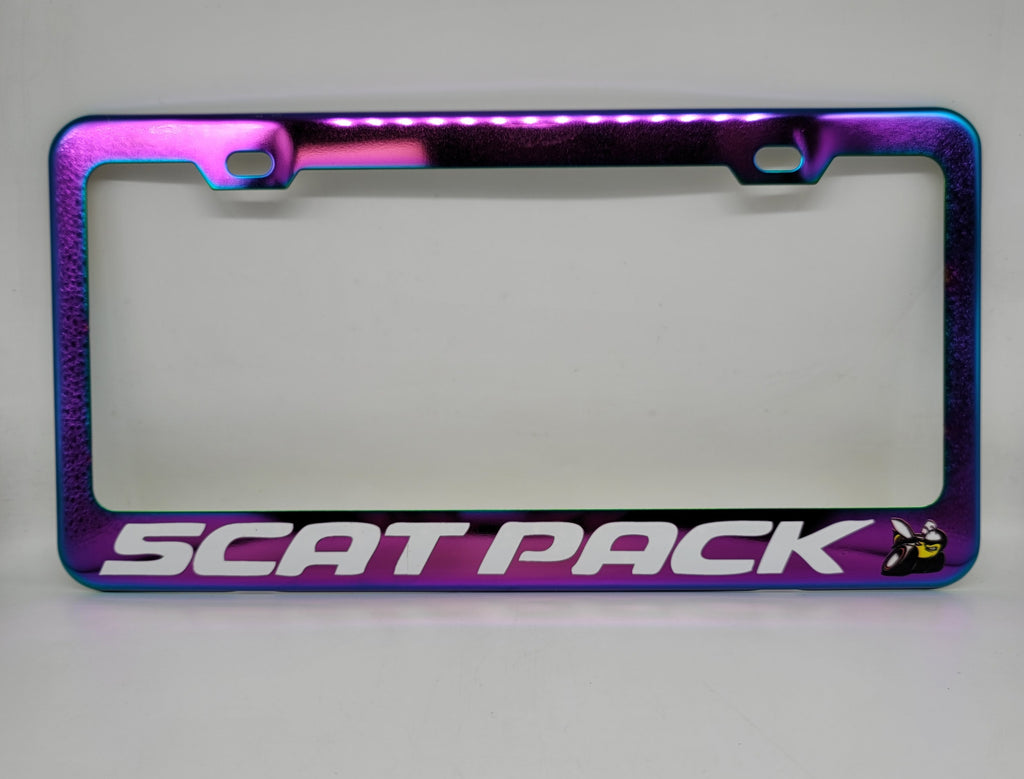 Brand New Universal 1PCS SCAT PACK Neo Chrome Titanium Metal Steel License Plate Frame