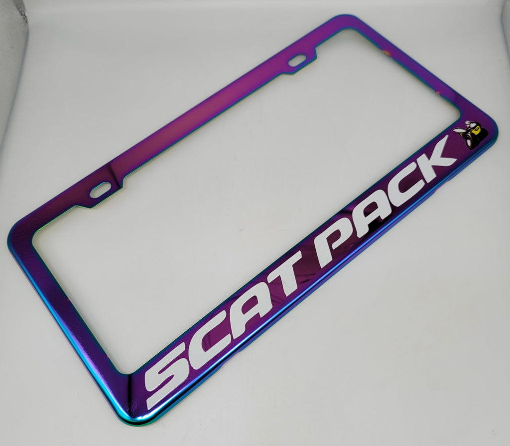 Brand New Universal 1PCS SCAT PACK Neo Chrome Titanium Metal Steel License Plate Frame