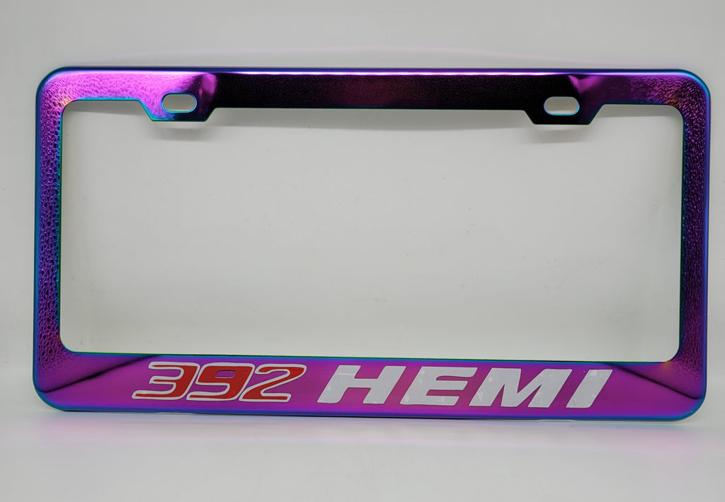 Brand New Universal 1PCS 392 HEMI Neo Chrome Titanium Metal Steel License Plate Frame