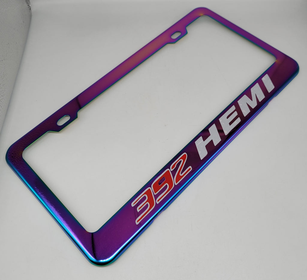 Brand New Universal 1PCS 392 HEMI Neo Chrome Titanium Metal Steel License Plate Frame