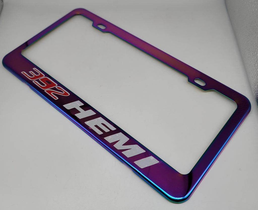 Brand New Universal 1PCS 392 HEMI Neo Chrome Titanium Metal Steel License Plate Frame