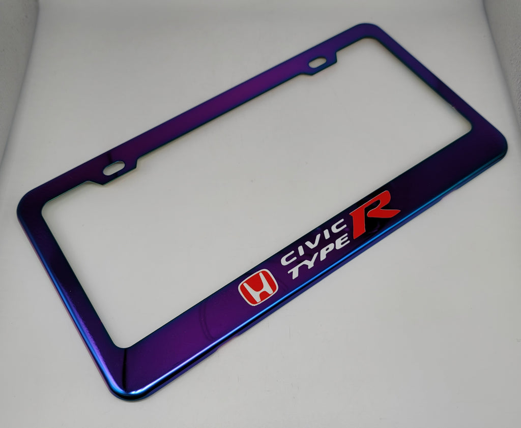 Brand New Universal 1PCS HONDA CIVIC TYPE R Neo Chrome Titanium Metal Steel License Plate Frame