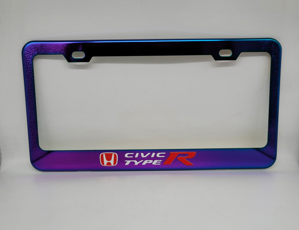 Brand New Universal 1PCS HONDA CIVIC TYPE R Neo Chrome Titanium Metal Steel License Plate Frame