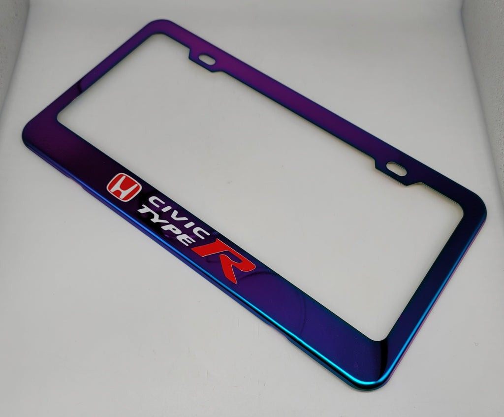 Brand New Universal 1PCS HONDA CIVIC TYPE R Neo Chrome Titanium Metal Steel License Plate Frame