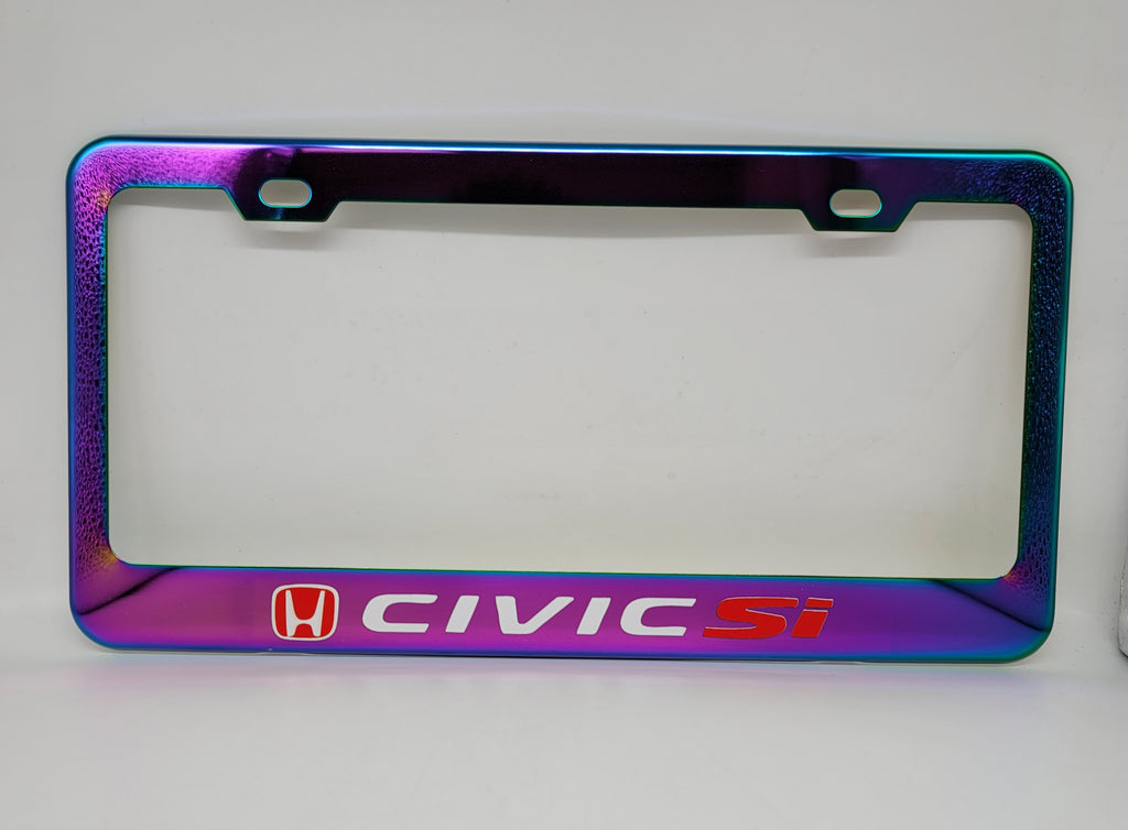 Brand New Universal 1PCS HONDA CIVIC SI Neo Chrome Titanium Metal Steel License Plate Frame