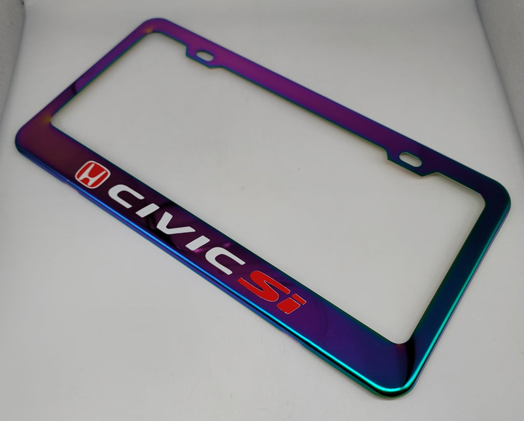 Brand New Universal 1PCS HONDA CIVIC SI Neo Chrome Titanium Metal Steel License Plate Frame