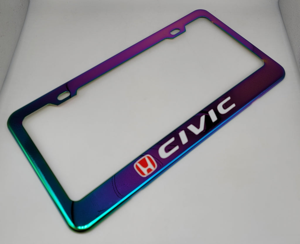 Brand New Universal 1PCS HONDA CIVIC Neo Chrome Titanium Metal Steel License Plate Frame