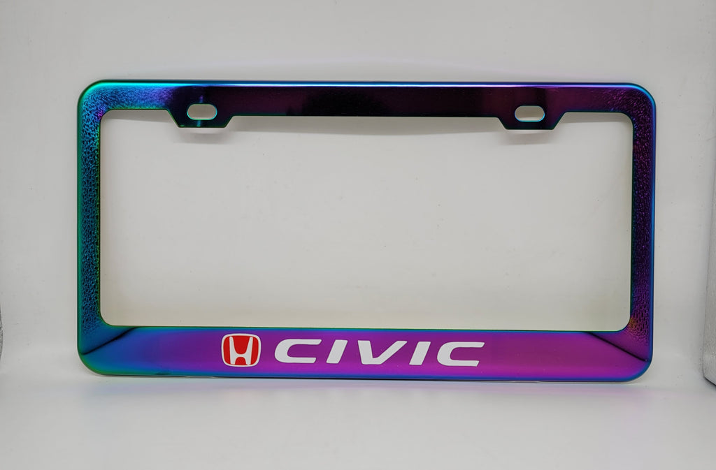 Brand New Universal 1PCS HONDA CIVIC Neo Chrome Titanium Metal Steel License Plate Frame