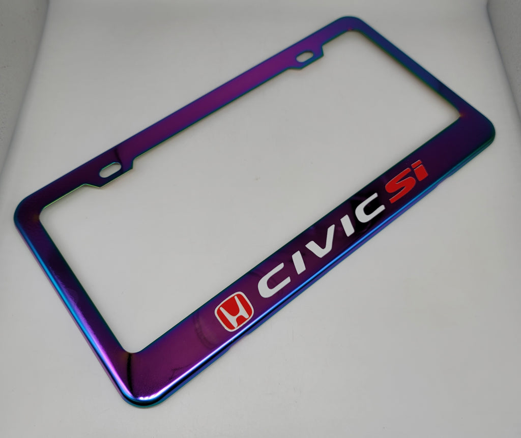 Brand New Universal 1PCS HONDA CIVIC SI Neo Chrome Titanium Metal Steel License Plate Frame